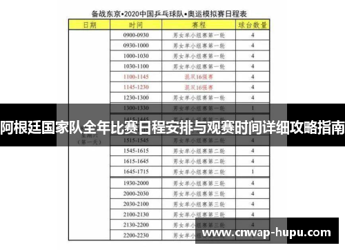 阿根廷国家队全年比赛日程安排与观赛时间详细攻略指南